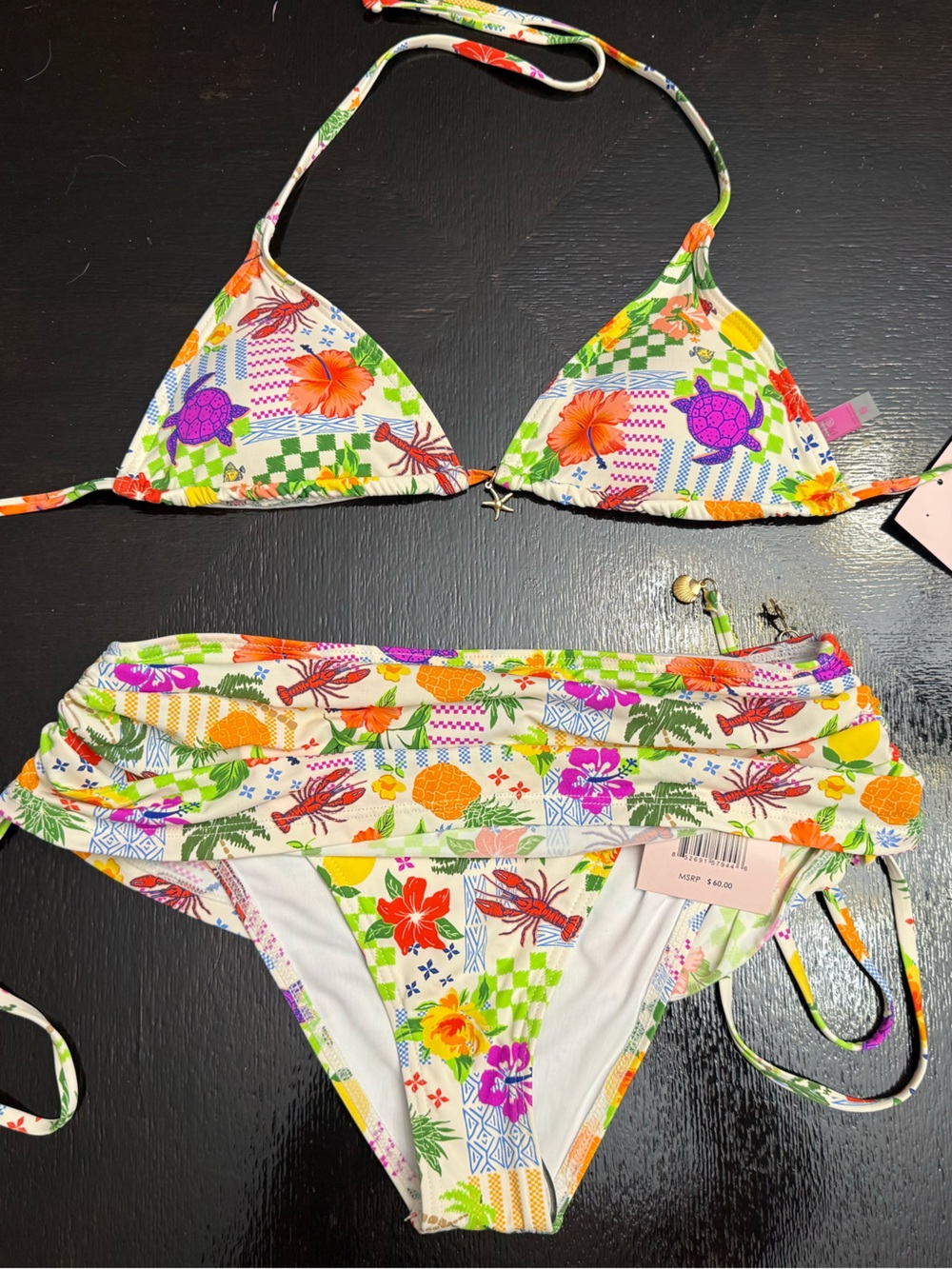 YMI Vibrant Tropical String Bikini - White Base with Multi Floral Print